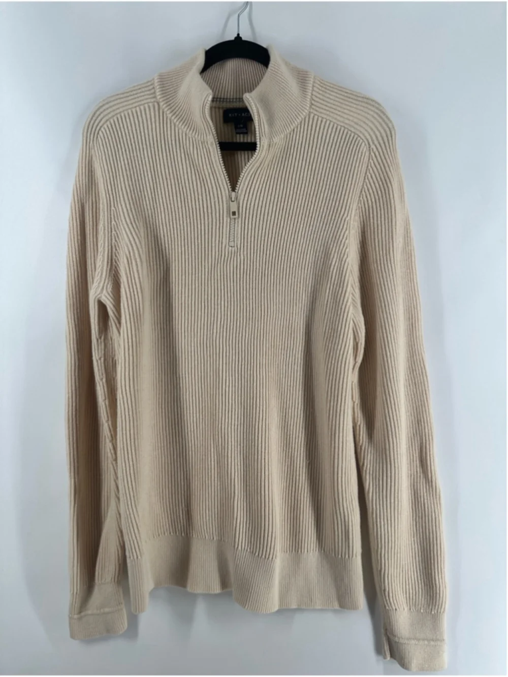 Kit & Ace 1/4 zip cream Ribbed Sweater wool blend sz lg